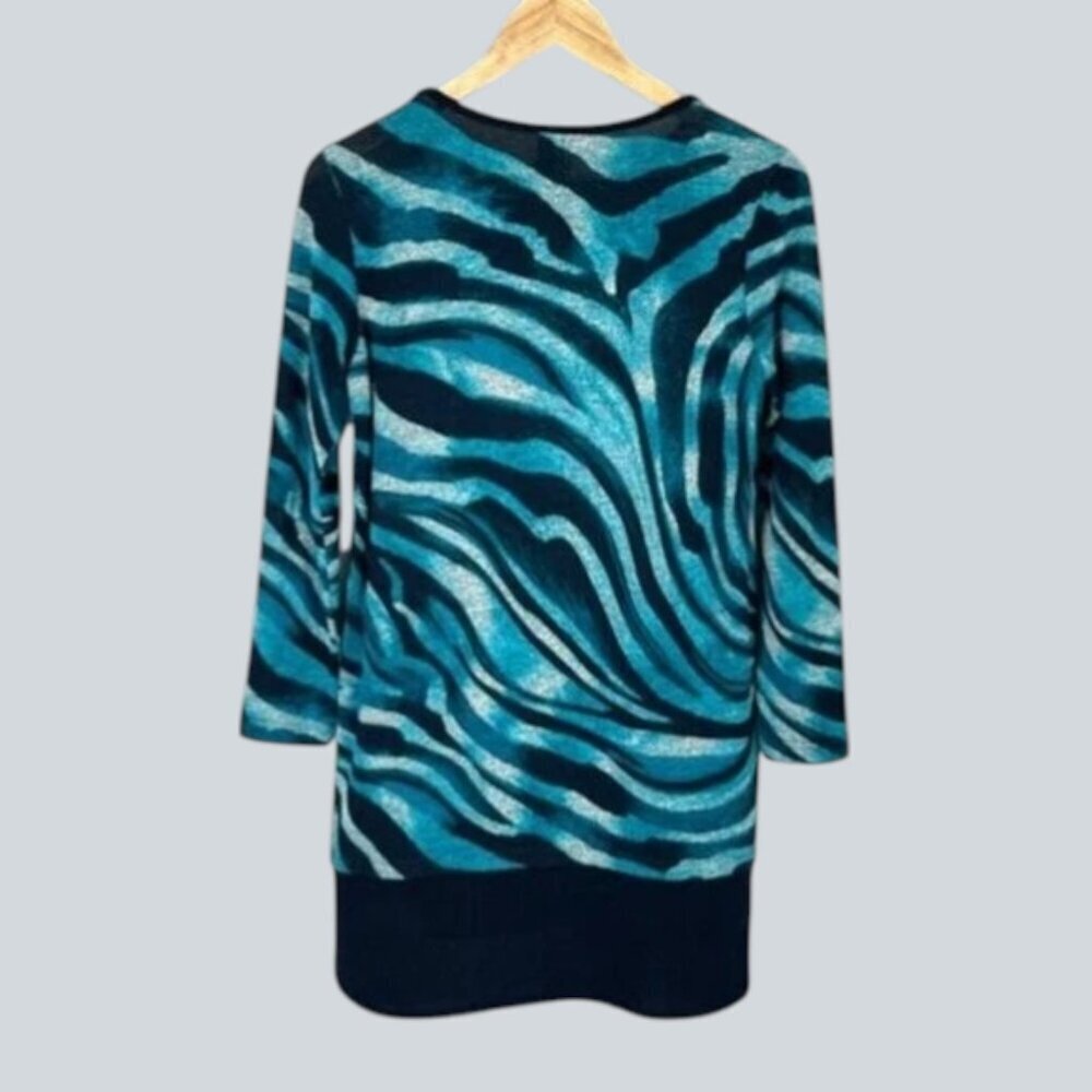 CLARA SUN WOO ANIMAL PRINT TEAL SOFT KNIT TUNIC SWEATER - Picture 6 of 8